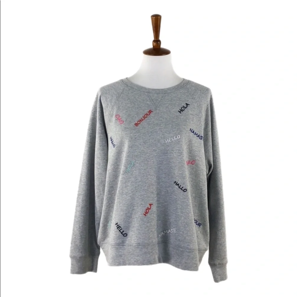 Court & Rowe Gray Embroidered French Terry Top - Picture 1 of 7